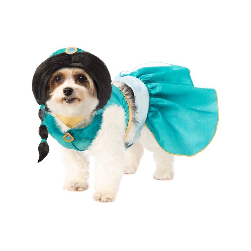 Pet Jasmine Costume Wig with Headpiece for Medium Dogs 30-45 lbs - Blue, 4 Piece Set