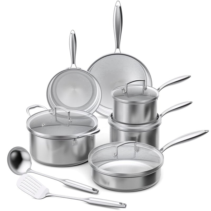 12-Piece Stainless Steel Cookware Set - Nonstick & Dishwasher Safe