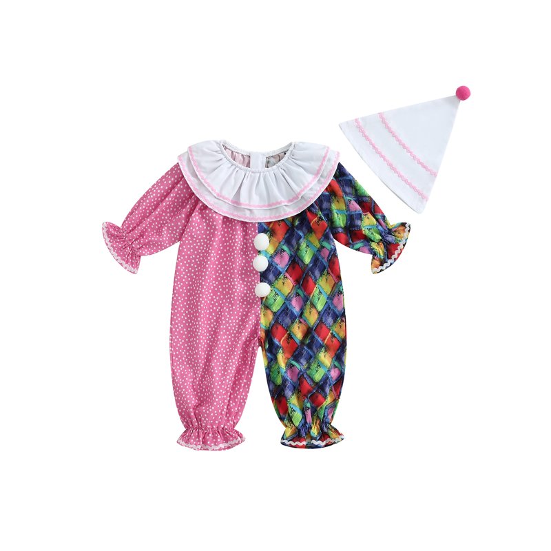 Kids Toddler Baby Clown Costume Romper & Hat Set - Pink White 2-3 Years