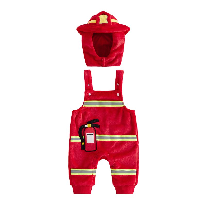 Toddler Baby Boy Firefighter Costume - Red 6-12 Months Halloween Cosplay Outfit