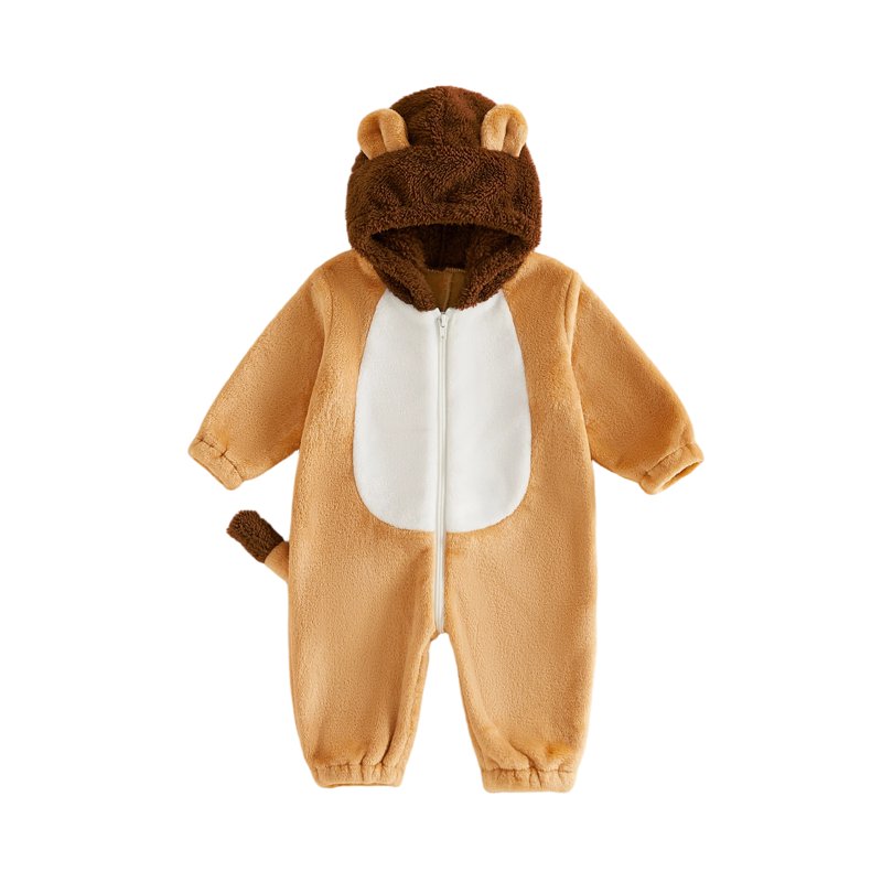 Kids Halloween Lion Costume Jumpsuit for 4-5 Years Khaki Fleece Cosplay Outfit