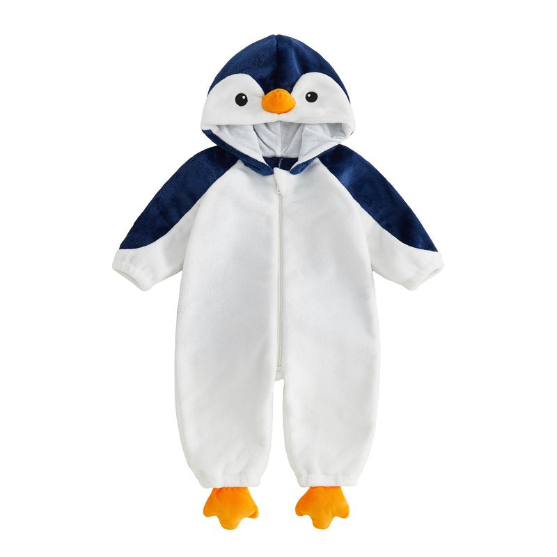 Toddler Baby Penguin Costume - Blue & White, 3-6 Months Plush Romper for Halloween