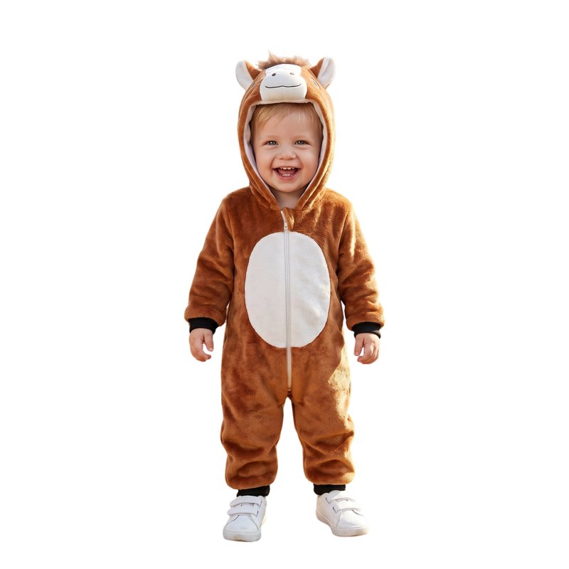 Toddler Baby Horse Costume - Brown Plush Jumpsuit for 3-4 Years Halloween Cosplay