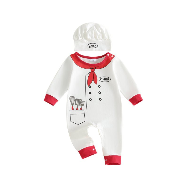 Toddler Baby Chef Costume Set with Romper and Hat - White, 12-18 Months