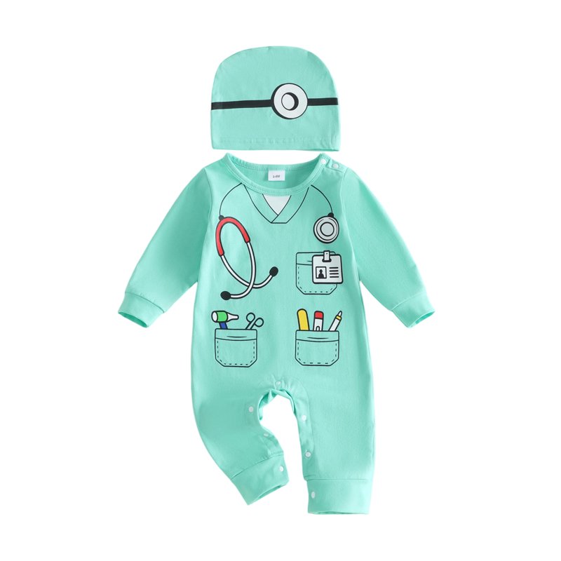 Toddler Baby Doctor Costume Romper & Hat Set - Green 0-3 Months