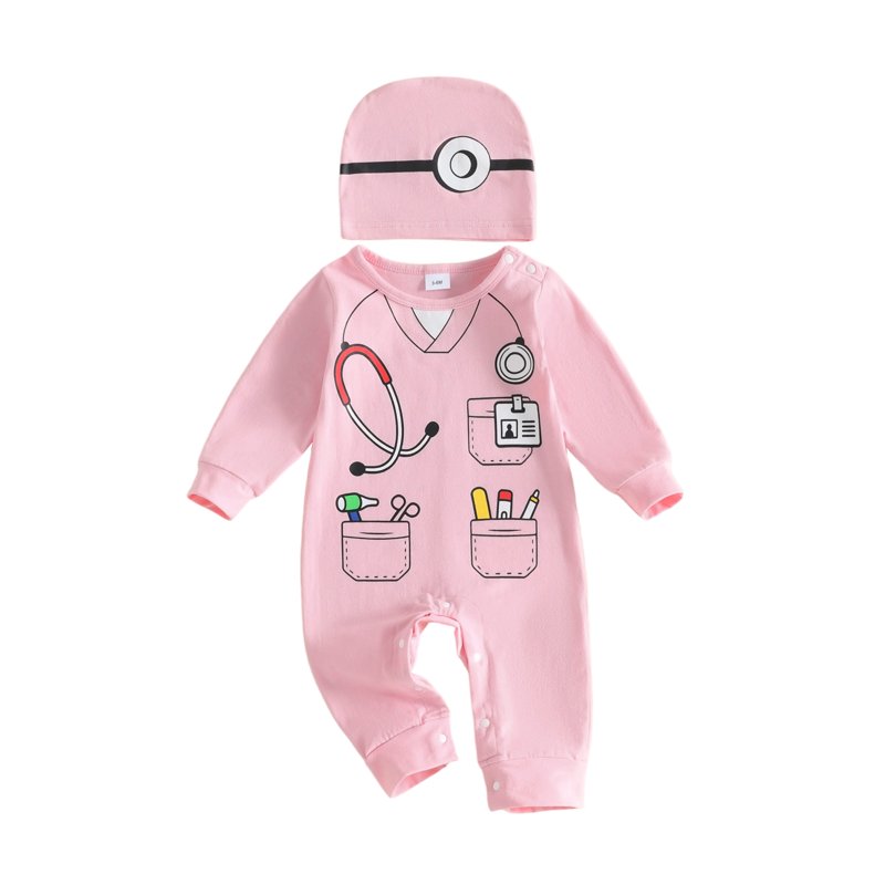 Pink Toddler Doctor Costume Romper & Hat Set 6-12 Months Baby Dress Up