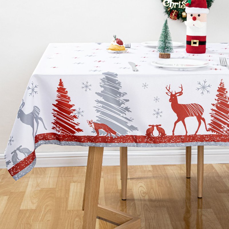 Christmas Tablecloth Rectangle - White 60x84in - Red Pine Tree