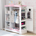 Kids Armoire with Mirror and Jewelry Storage - White Princess Style Wardrobe for Children