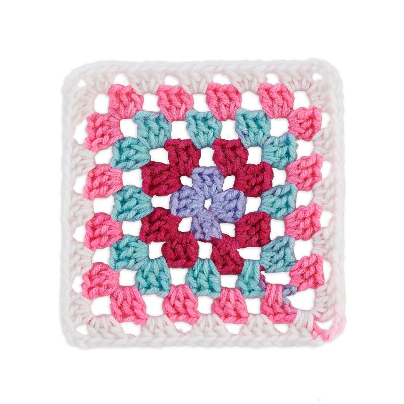 Red Heart Granny Square Yarn 250g Soft White Pink Punch - Crochet Kit