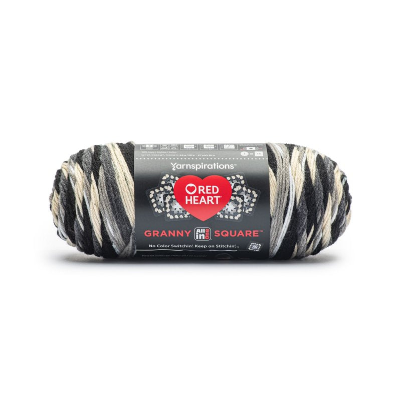 Red Heart Granny Square Yarn Black - Dove | Acrylic Crochet Yarn 8.8oz
