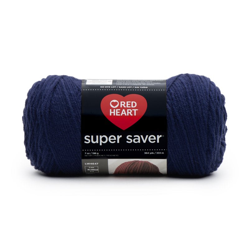 Red Heart Super Saver Acrylic Yarn - Soft Navy, 4 Medium Worsted Weight, 7oz/198g, 364 Yards - Variation of Soft Navy, Single