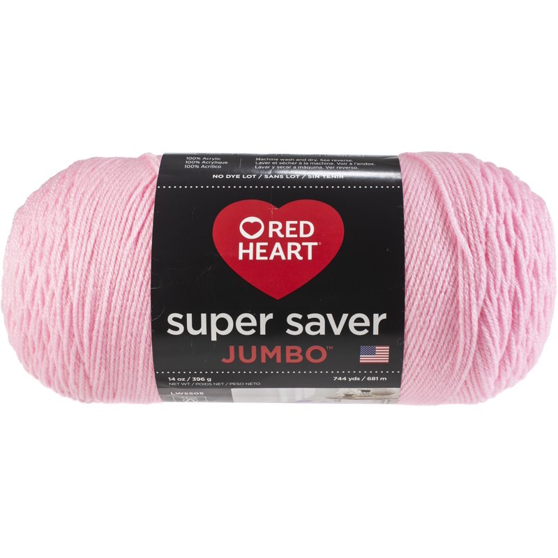 Red Heart Super Saver Jumbo Acrylic Yarn - Petal Pink, 744 Yards, Single Variation