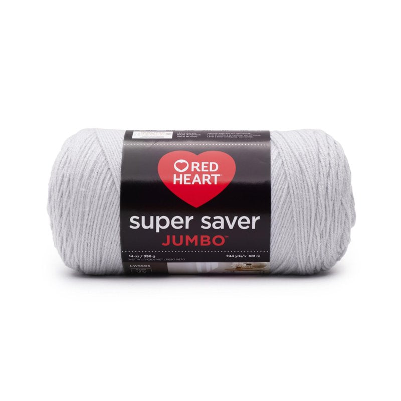 Red Heart Super Saver Jumbo Yarn - Light Grey, Medium #4 Acrylic, 14oz/396g, 744 Yards - Single