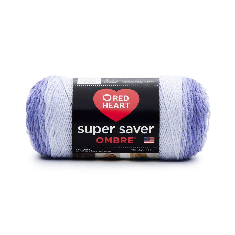 Red Heart Super Saver Ombre Yarn Baja Blue - 10oz Acrylic Skein, Single Color