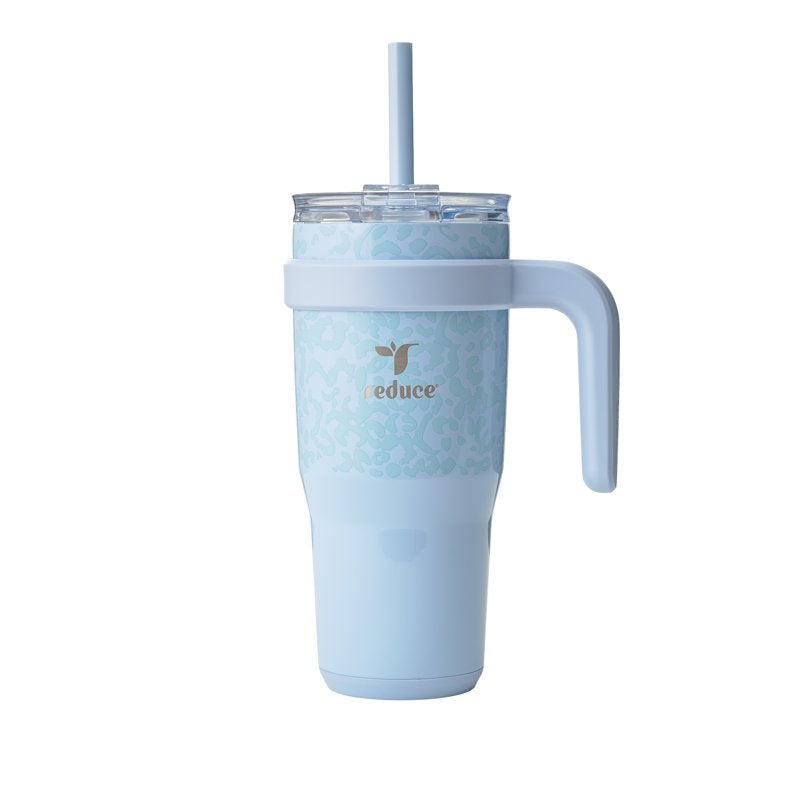 24oz Insulated Travel Mug with Straw & Handle - Ice Blue Cheetah