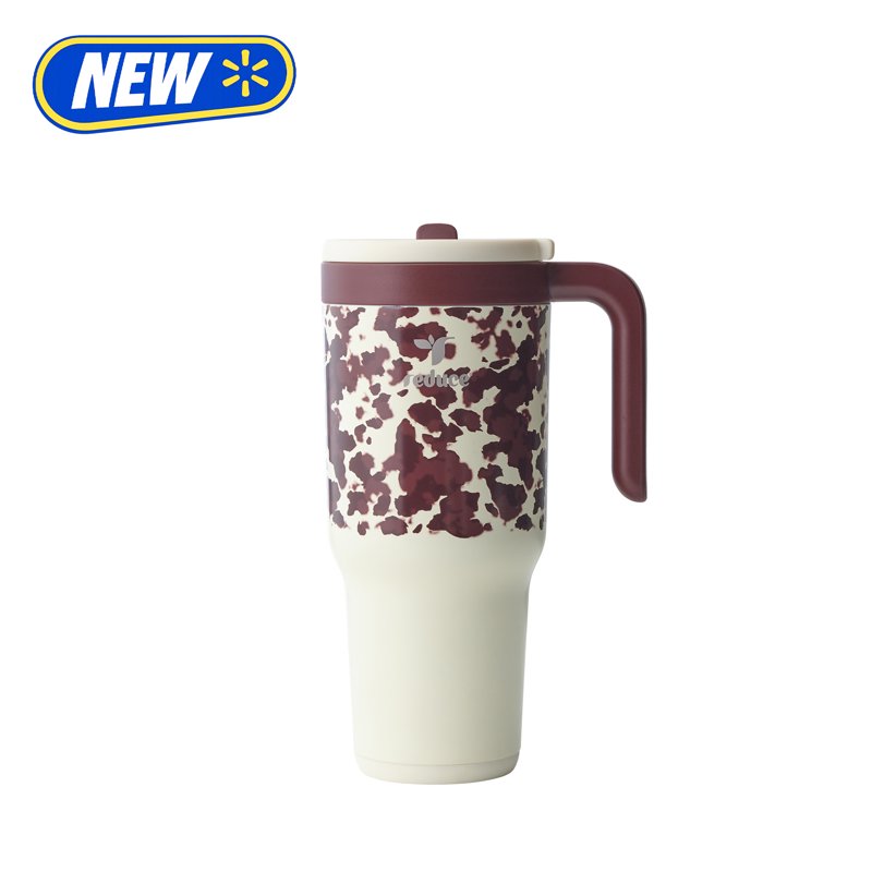 34oz Insulated Travel Tumbler with Handle & Flip Up Straw - Cowhide