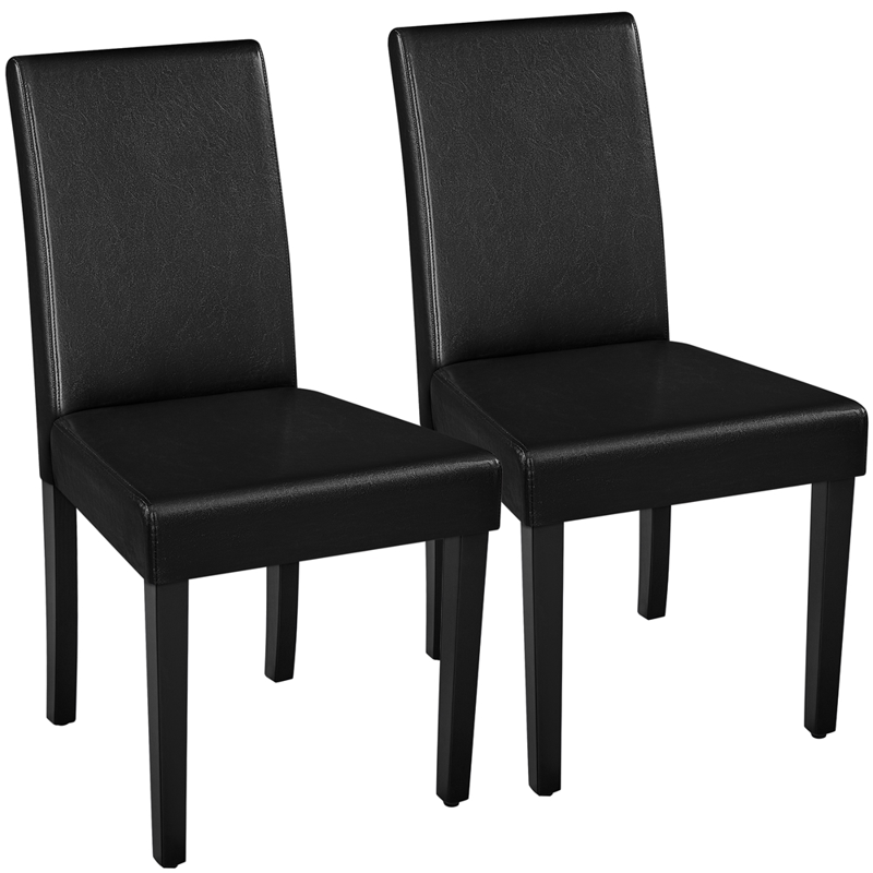 Faux Leather Dining Chairs Set of 2 with Rubberwood Legs - Black