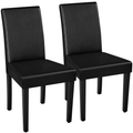 Faux Leather Dining Chairs Set of 2 with Rubberwood Legs - Black