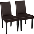 Faux Leather Dining Chairs Set of 2 with Rubberwood Legs - Dark Brown