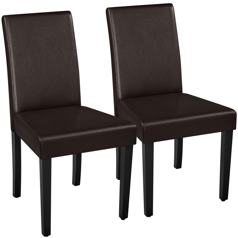 Faux Leather Dining Chairs Set of 2 with Rubberwood Legs - Dark Brown