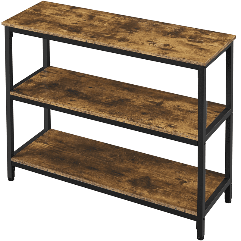 Rustic Wooden Console Table with 3 Storage Shelves