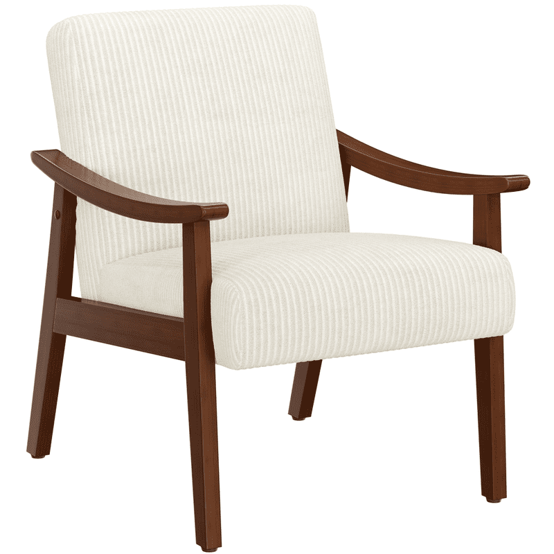 Mid-Century Modern Corduroy Fabric Armchair with Wood Legs