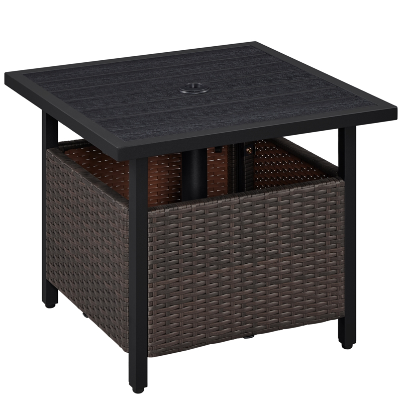 Outdoor Wicker Side Table with Umbrella Hole - Black