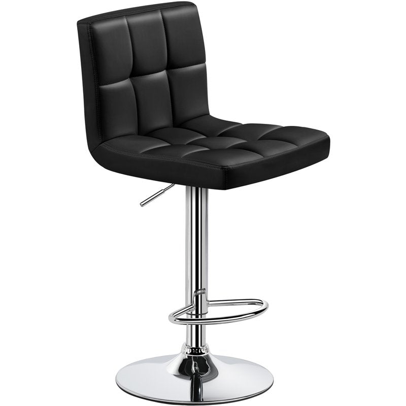 Height Adjustable PU Leather Bar Stool with Backrest - Black