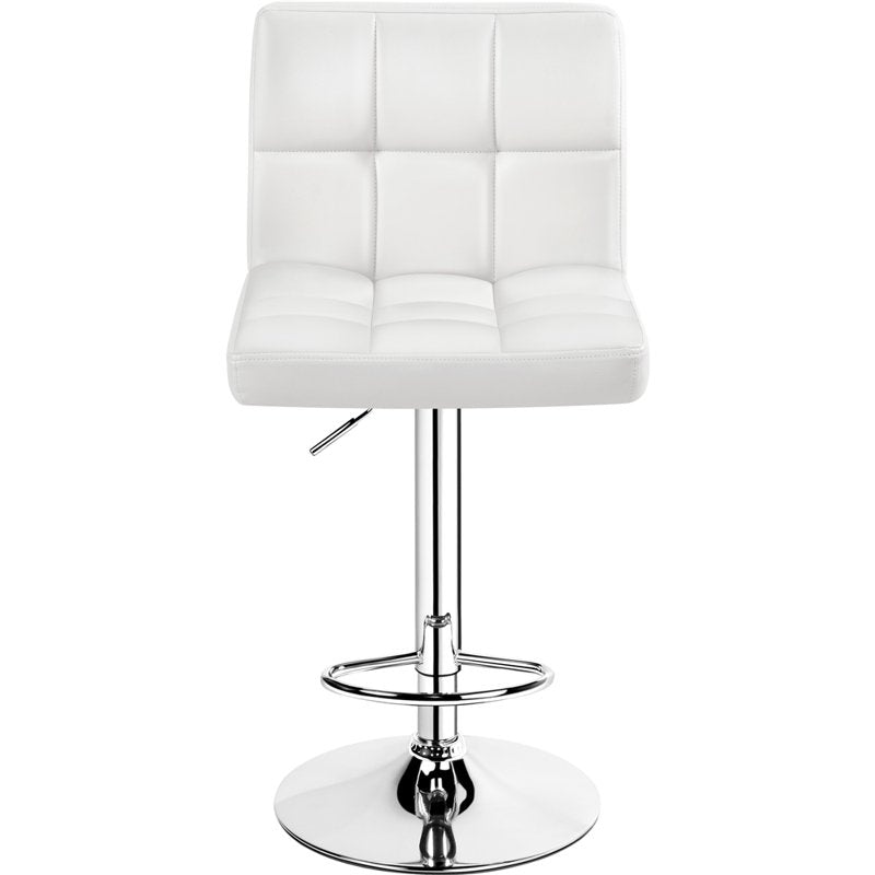 Height Adjustable PU Leather Bar Stool with Backrest - White