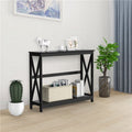 Console Table with Storage Shelf - Black Wood X-Design