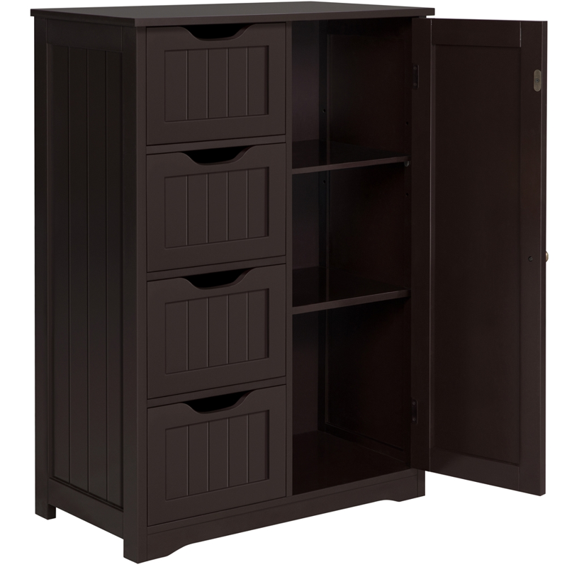 Renwick Wooden Bathroom Storage Cabinet - Espresso Finish, 4 Drawers & Cupboard