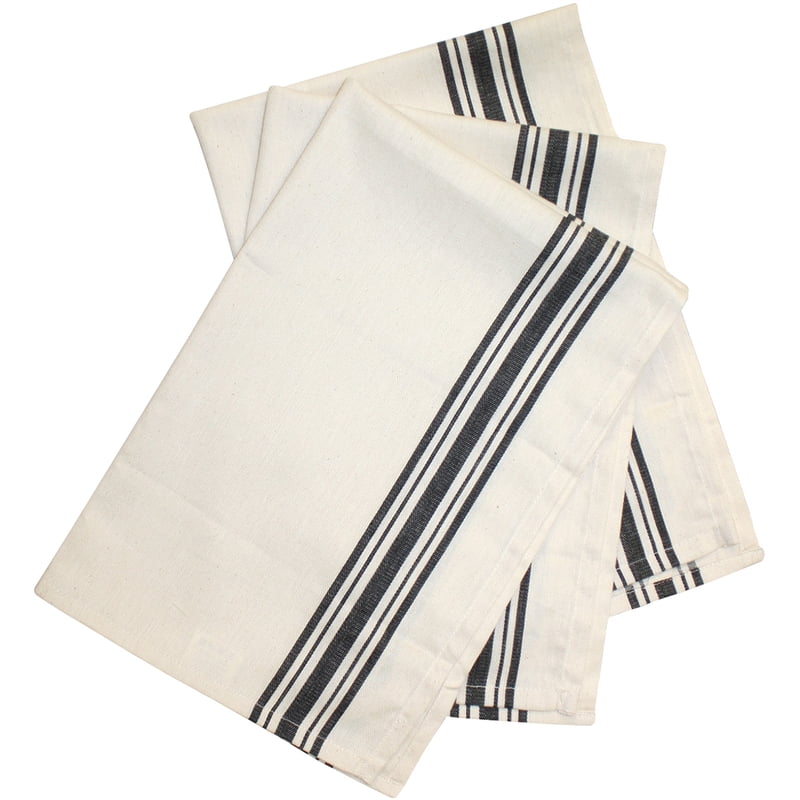 Retro Black Herringbone Striped Dish Towels - 3 Pack, 18x28 inches