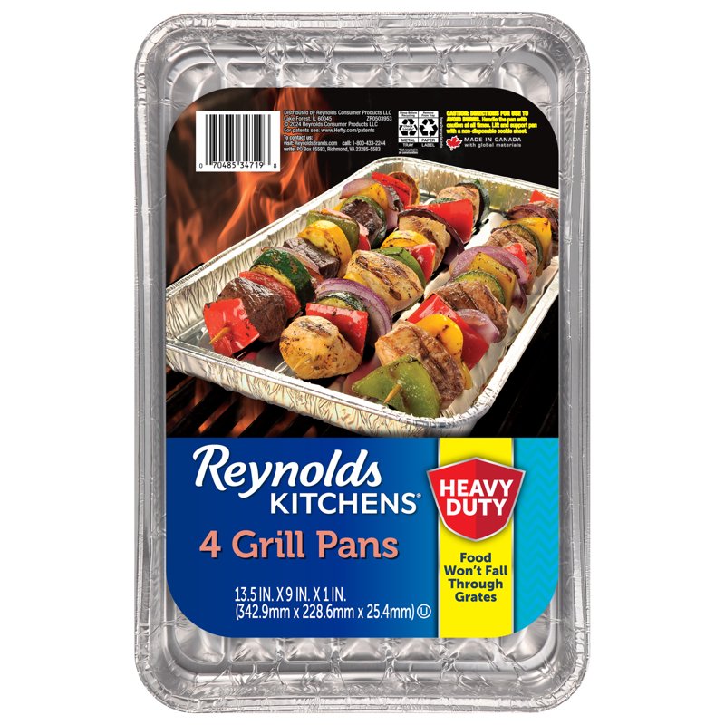 Disposable Grilling Pan - Slotted Aluminum, 4 Count, 13.5 x 9.6 in.
