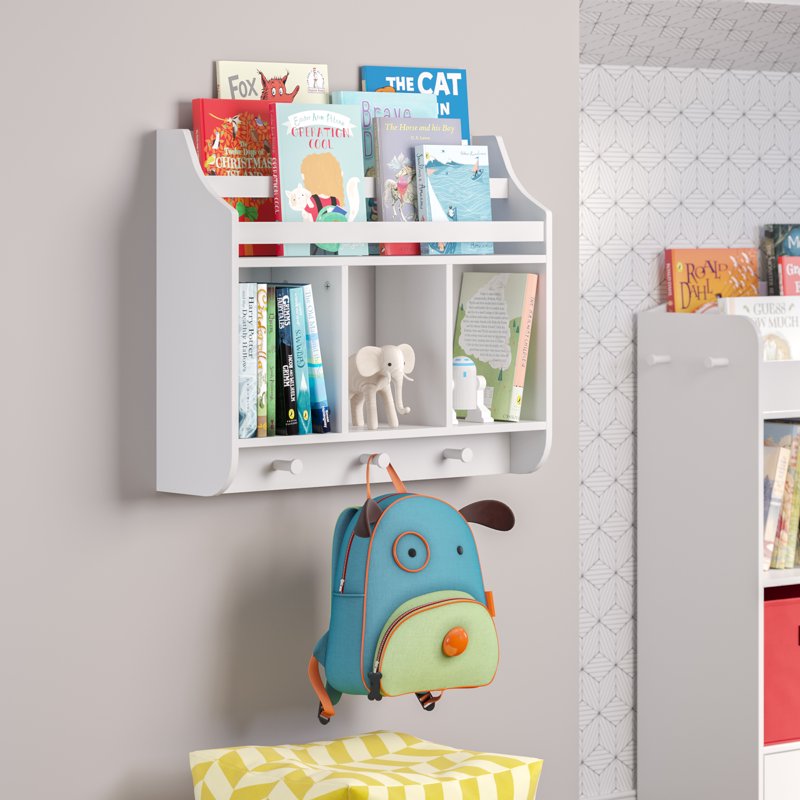 Wall Mounted Kids Bookshelf & Toy Storage Organizer - White