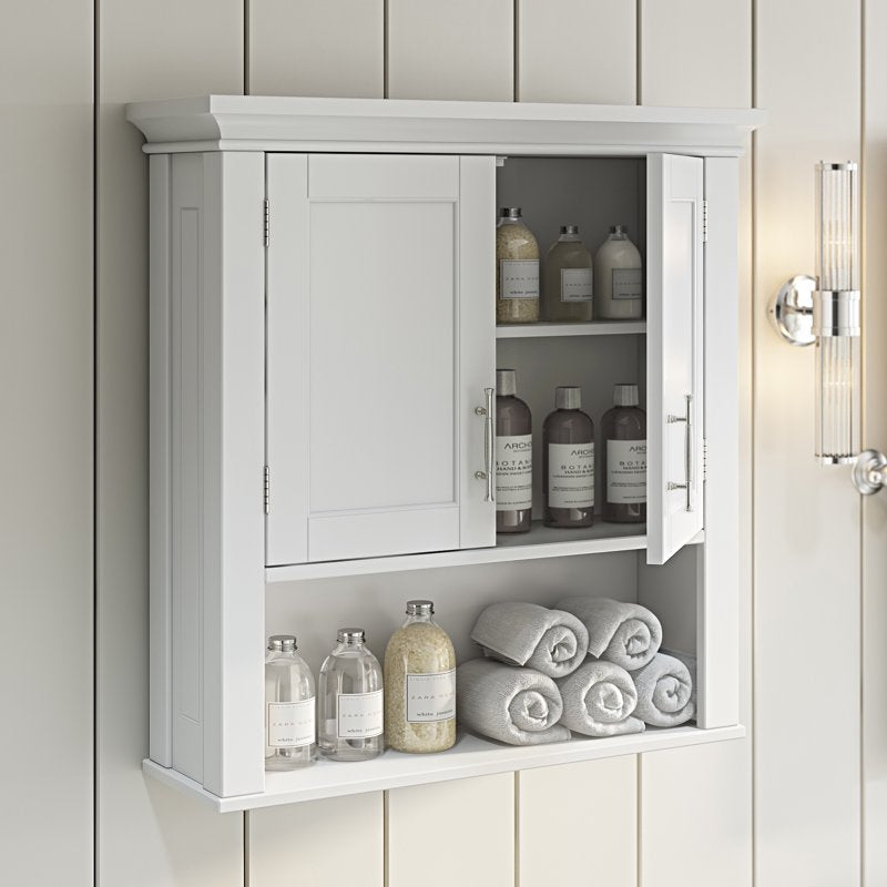 Bathroom Medicine Cabinet Wall Shelf Storage - White, 2-Door, Over Toilet