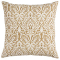 Polyester Cotton Damask 22x22 Inch Pillow Cover in Gold and Natural - Contemporary Style