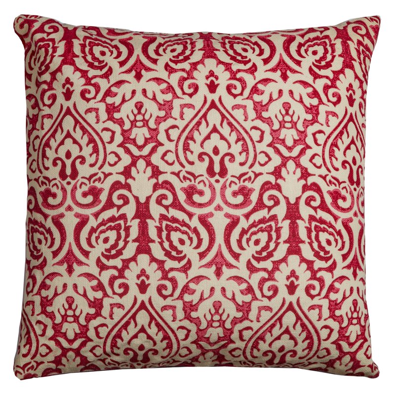 Polyester Damask Decorative Pillow - Red, Contemporary, 22x22 Inches