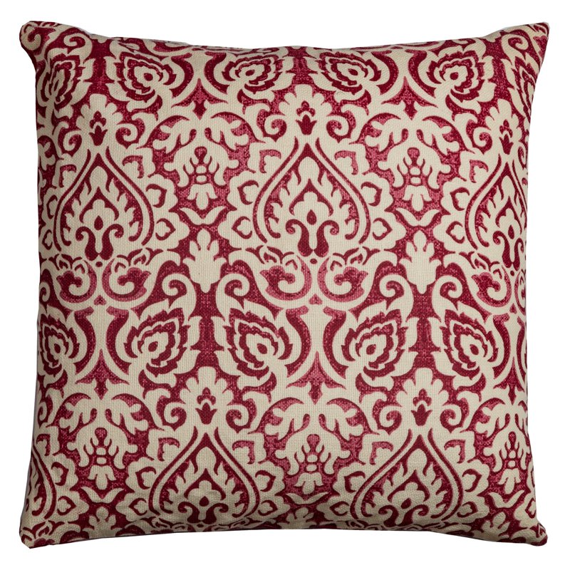 Damask Decorative Pillow - Polyester, Burgundy, Contemporary Style
