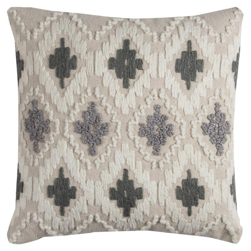 20x20 Inch Poly Filled Ikat Farmhouse Throw Pillow - Indigo & Natural
