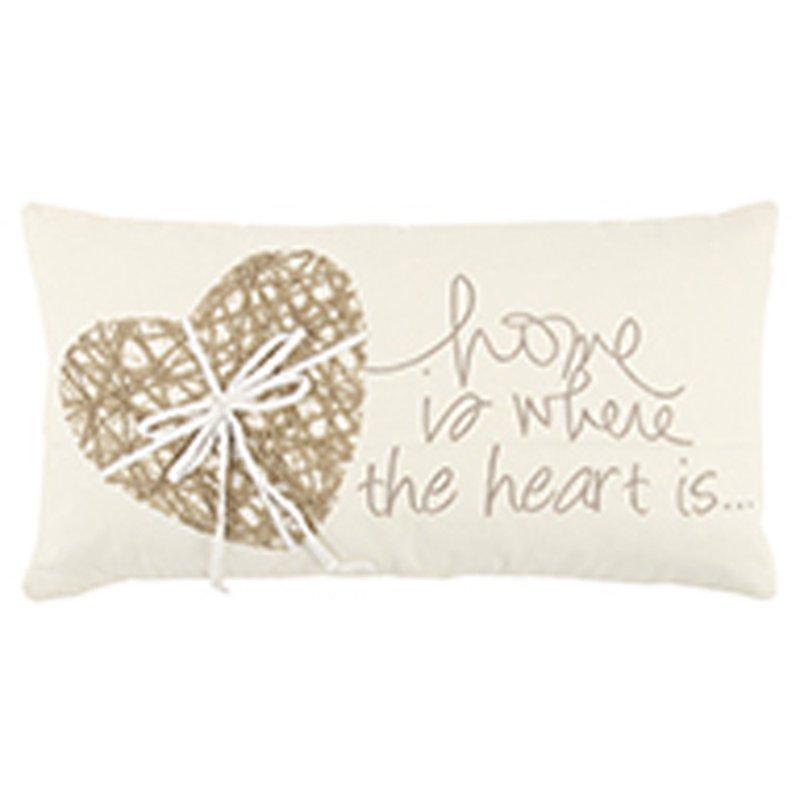 Cotton Pillow Cover with Embroidered Heart and Jute Overlay - Ivory, 11x21 inches - Cover Only