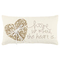 Cotton Pillow Cover with Embroidered Heart and Jute Overlay - Ivory, 11x21 inches - Cover Only