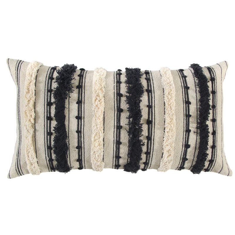 Textured Cotton Throw Pillow - Natural Black 14x26 Inches