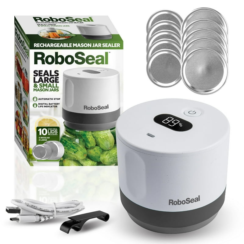 Electric Mason Jar Vacuum Sealer Kit with 10 Reusable Lids - USB-C Rechargeable