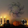 Halloween Black Twig Wreath with Spooky Twinkling Lights - Indoor Outdoor Decor