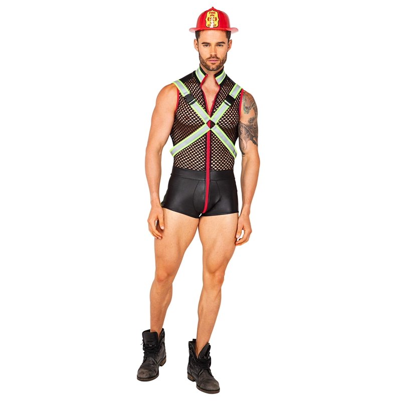 Men's Firefighter Costume L - Fireman Fever Cosplay Outfit with Helmet & Harness
