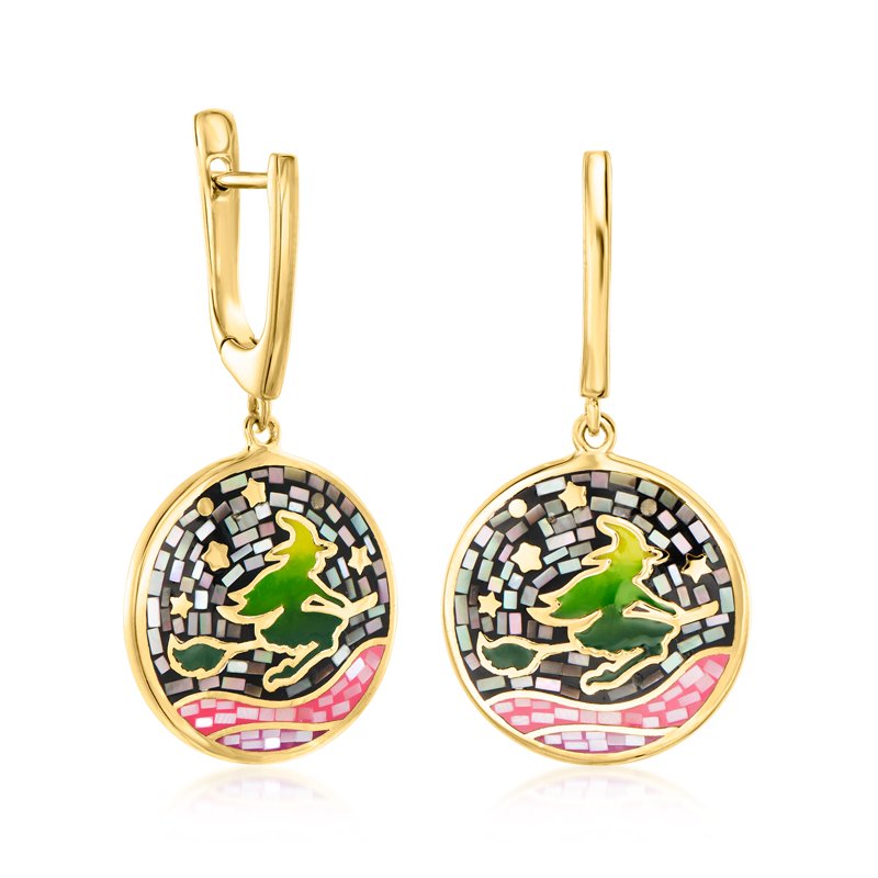 Mother-of-Pearl Enamel Witch Drop Earrings in 18k Gold over Sterling Silver