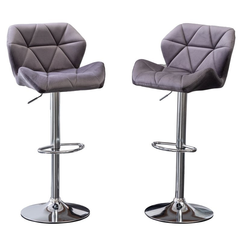 Velvet Diamond Tufted Swivel Adjustable Barstool Set of 2 - Gray