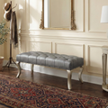 Upholstered Bench with Nailhead Trim - Champagne Fabric