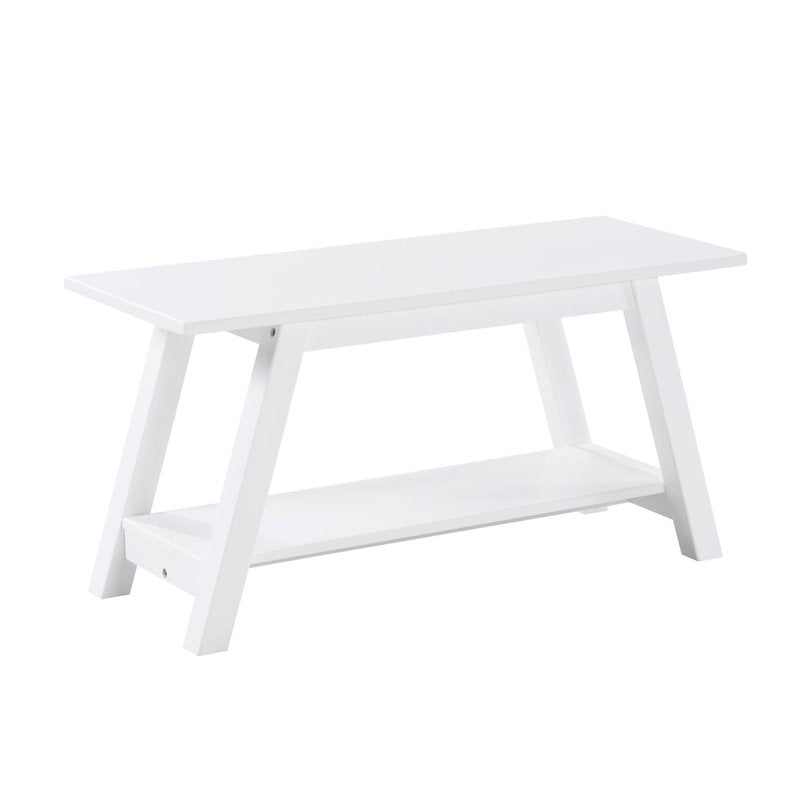 Elyz Solid Wood Bench with Shelf - 36 Inch Long, White