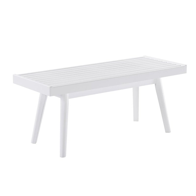 Solid Wood Slatted Bench - Modern White New Zealand Pine